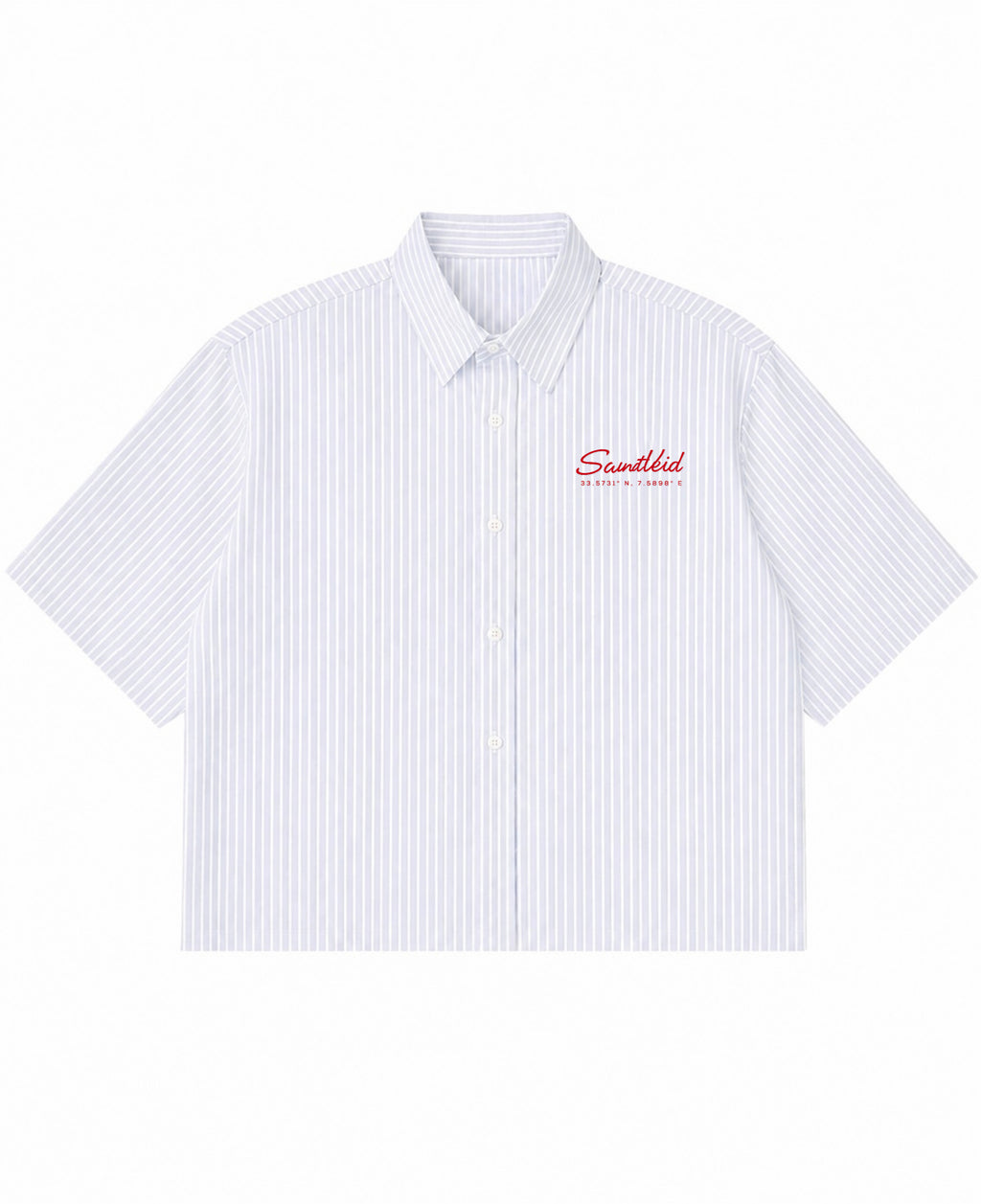 Blue Striped Oxford Boxy Shirt Front Design