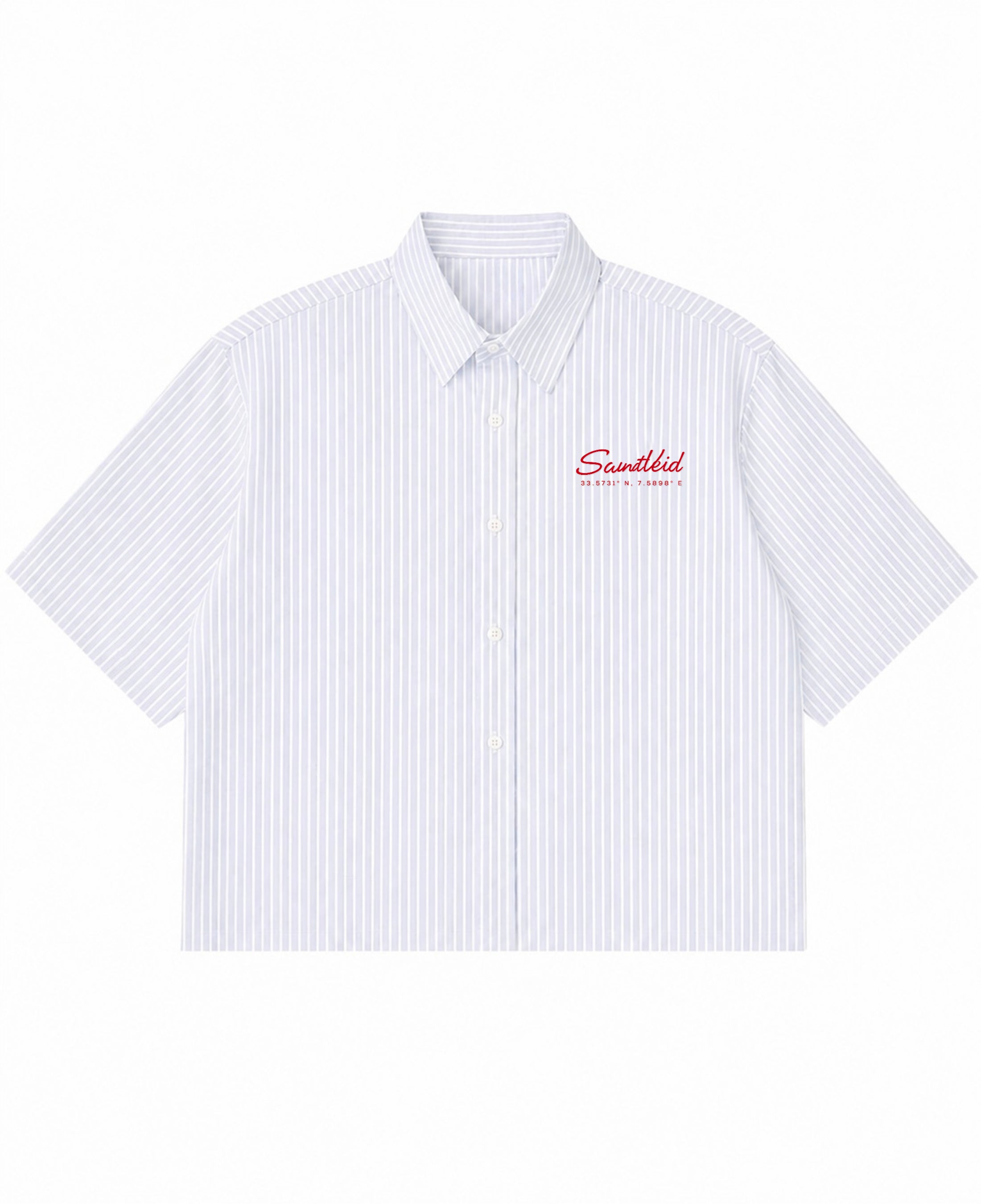 Blue Striped Oxford Boxy Shirt Front Design