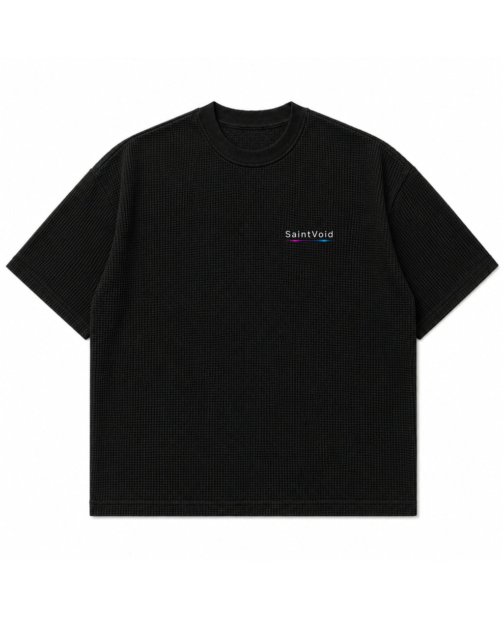 Black waffle boxy fit Front Design